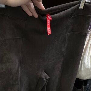 SPANX High Waisted Belly Control Dark Brown Suede Leggings Lg